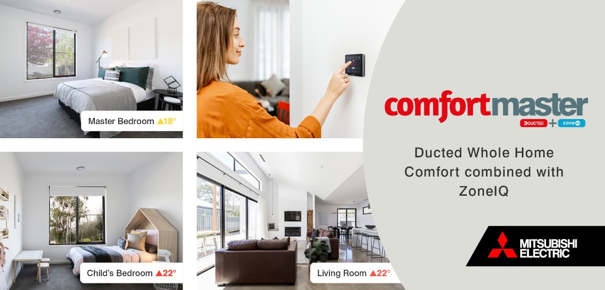 Four rooms in a home, each labelled with its own temperature set through ducted zone control